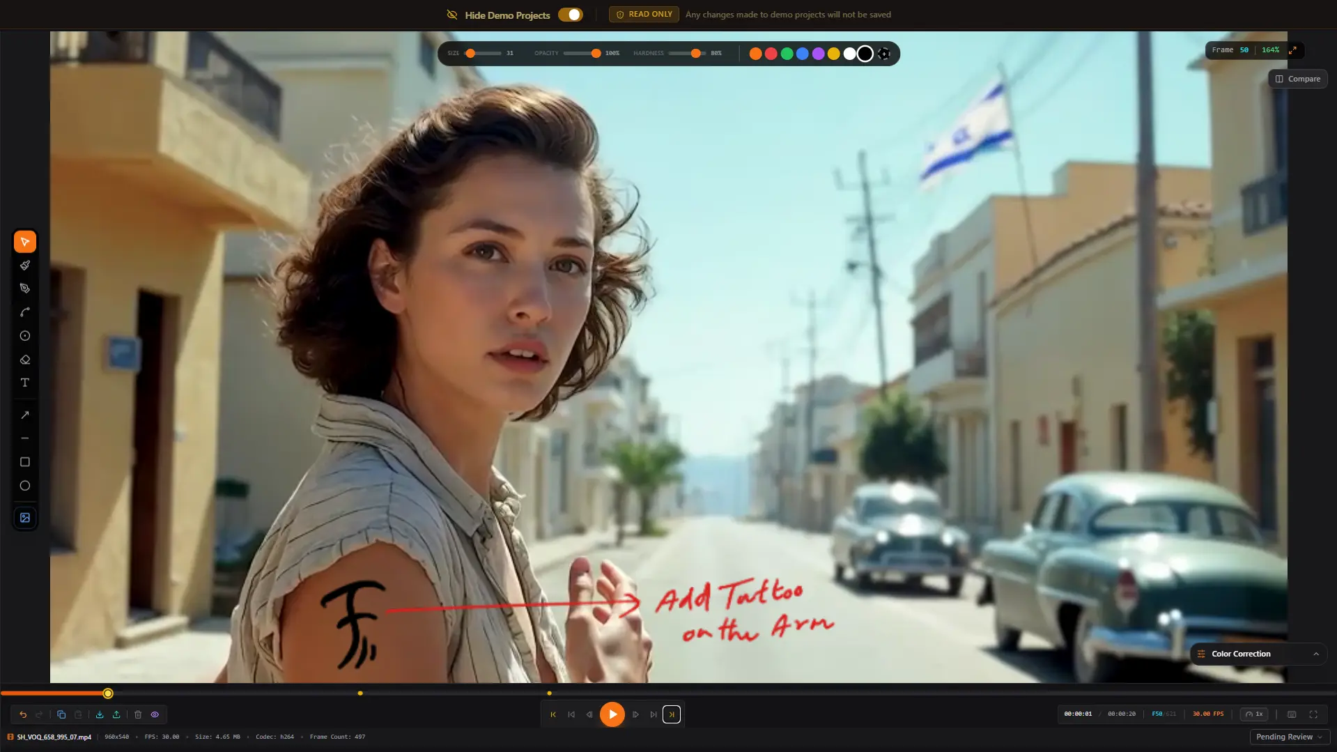 ReviewRoom frame-accurate feedback interface showing timecoded annotations on a video frame